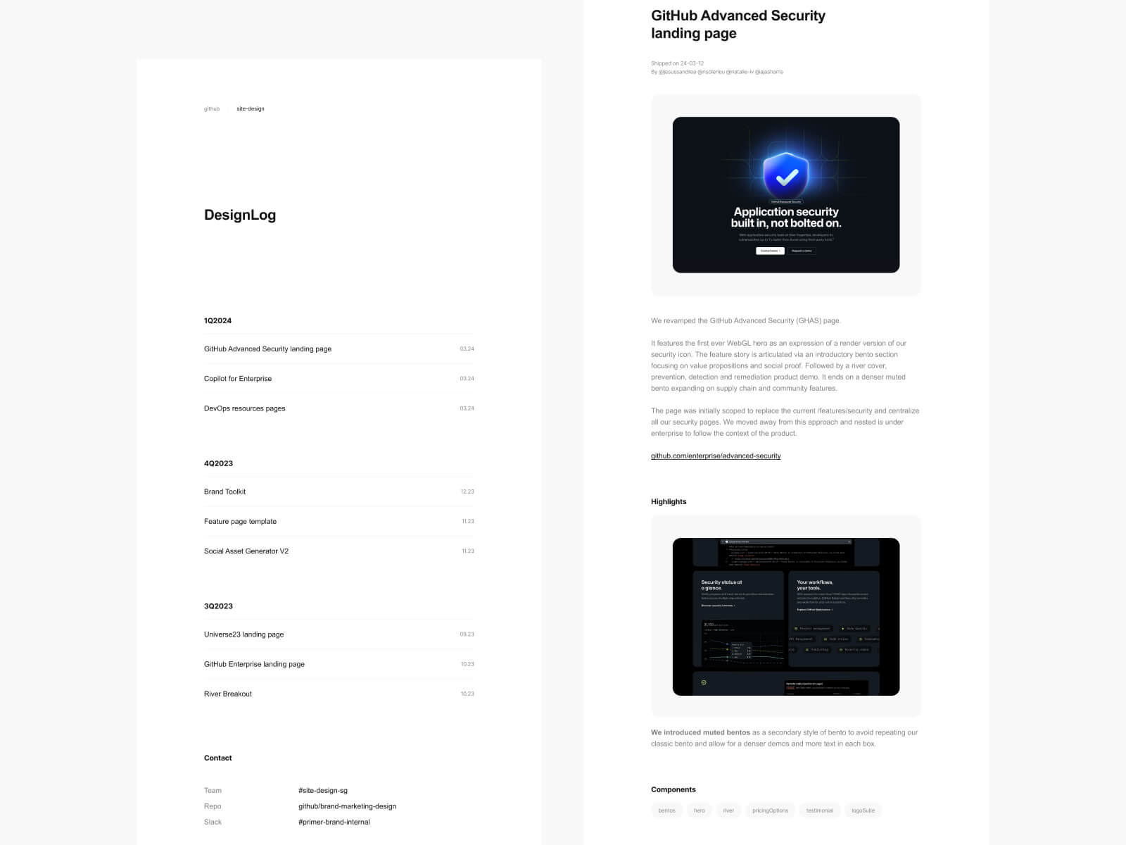 A simple design log feed and detail page